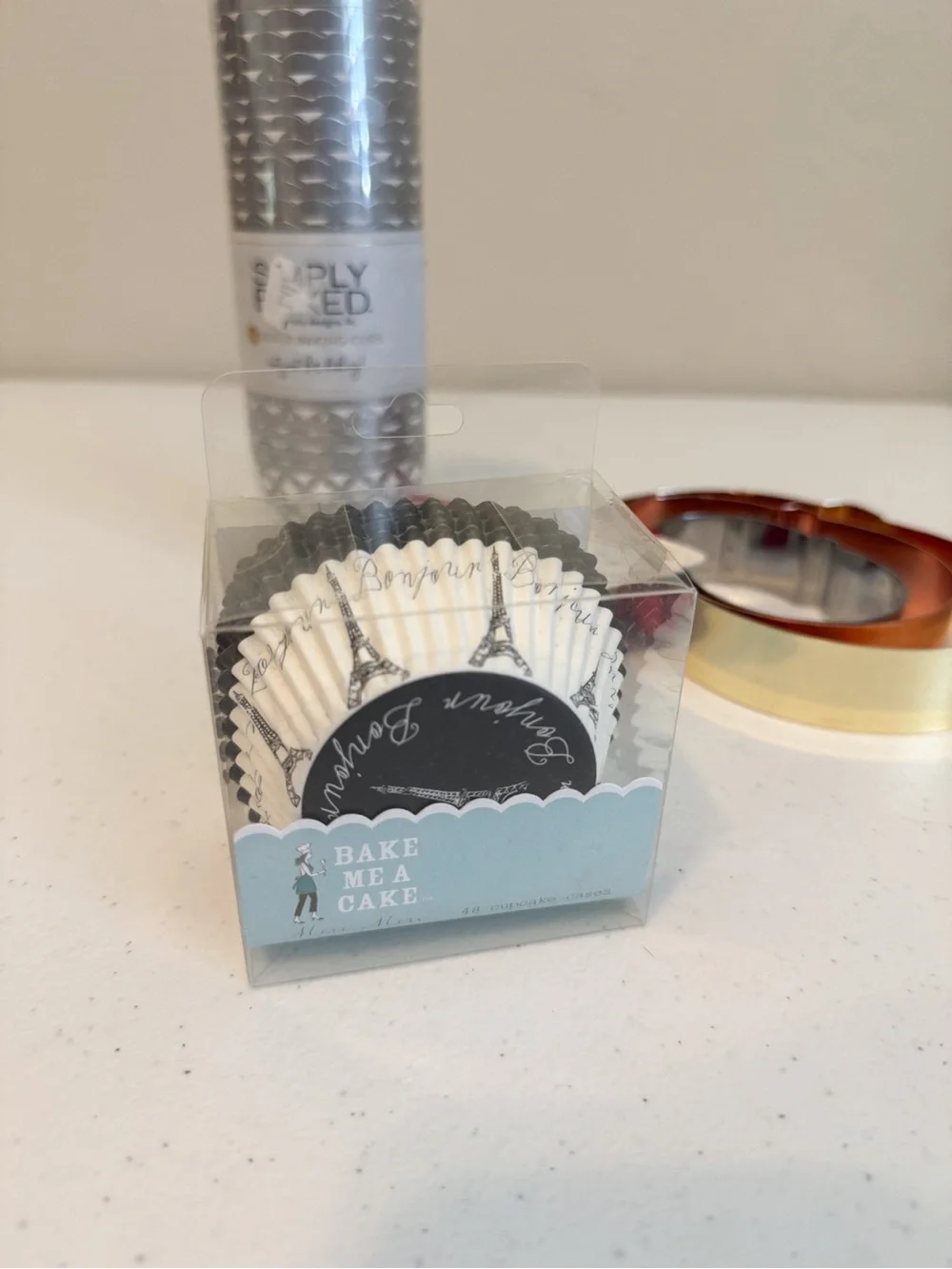 NWT Baking Set- Paris Cupcake Liners, Silver Baking Cups, 3-Pk Cookie Cutters